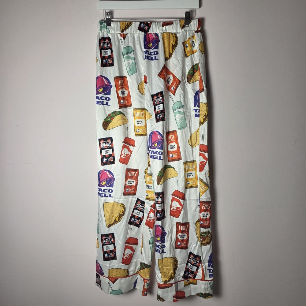 Taco Bell Print Satin Pajama Set | Button-Up Top & Pants | Size M | NWT - Picture 8 of 11